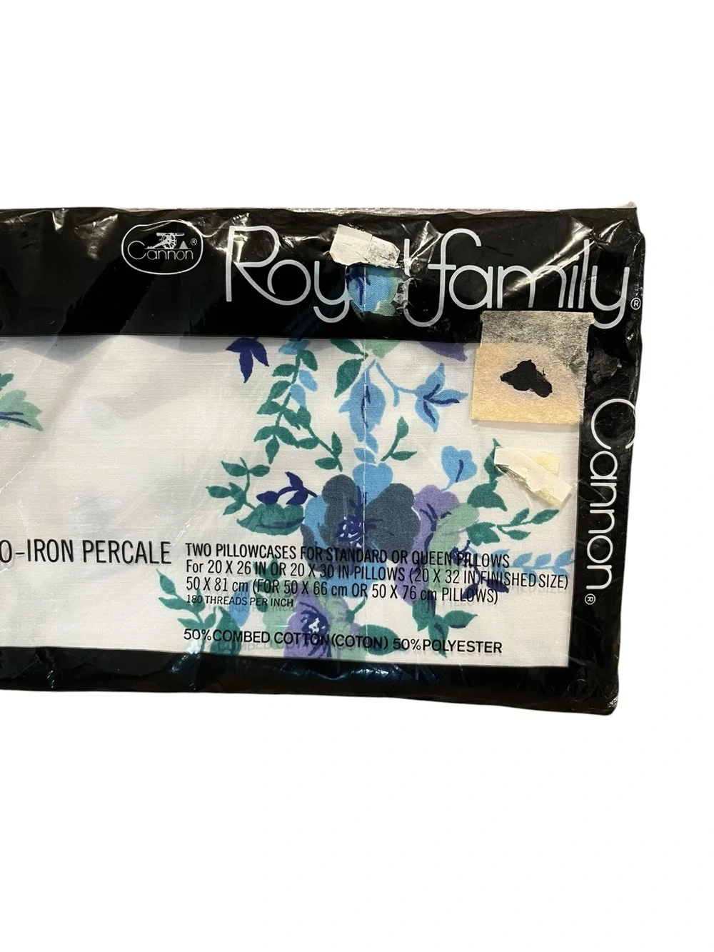 VTG Cannon Royal Family Blue Green Floral Pillowcases Standard Queen NEW SEALED